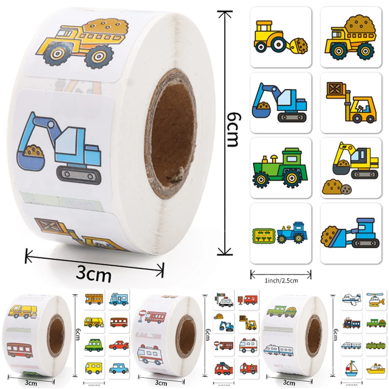 500pcs Vehicle Puzzle Stickers Cute Cartoon Ambulance Taxi Teacher Reward Sticker for Kids Birthday Party Gifts Sealing Labels 500pcs lovely cat sealing labels stickers thank you stickers for school teacher cute animals kids stationery sticker gifts decor