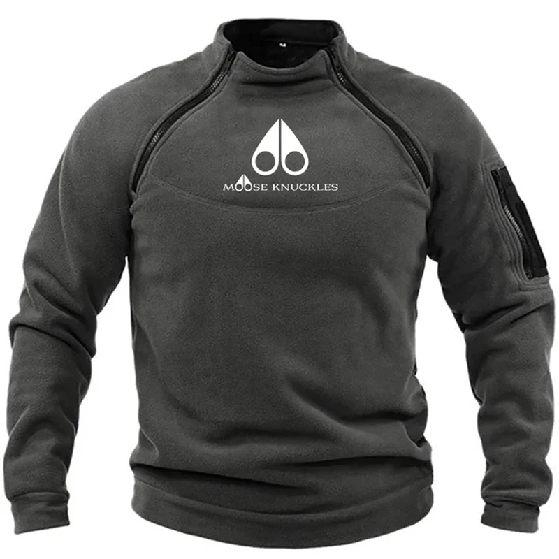 

High Quality Winter Military Sweatshirts Men's Fleece Zip Hooded Pullover Fashion Printed Lambswool Thick Coats Male Streetwear