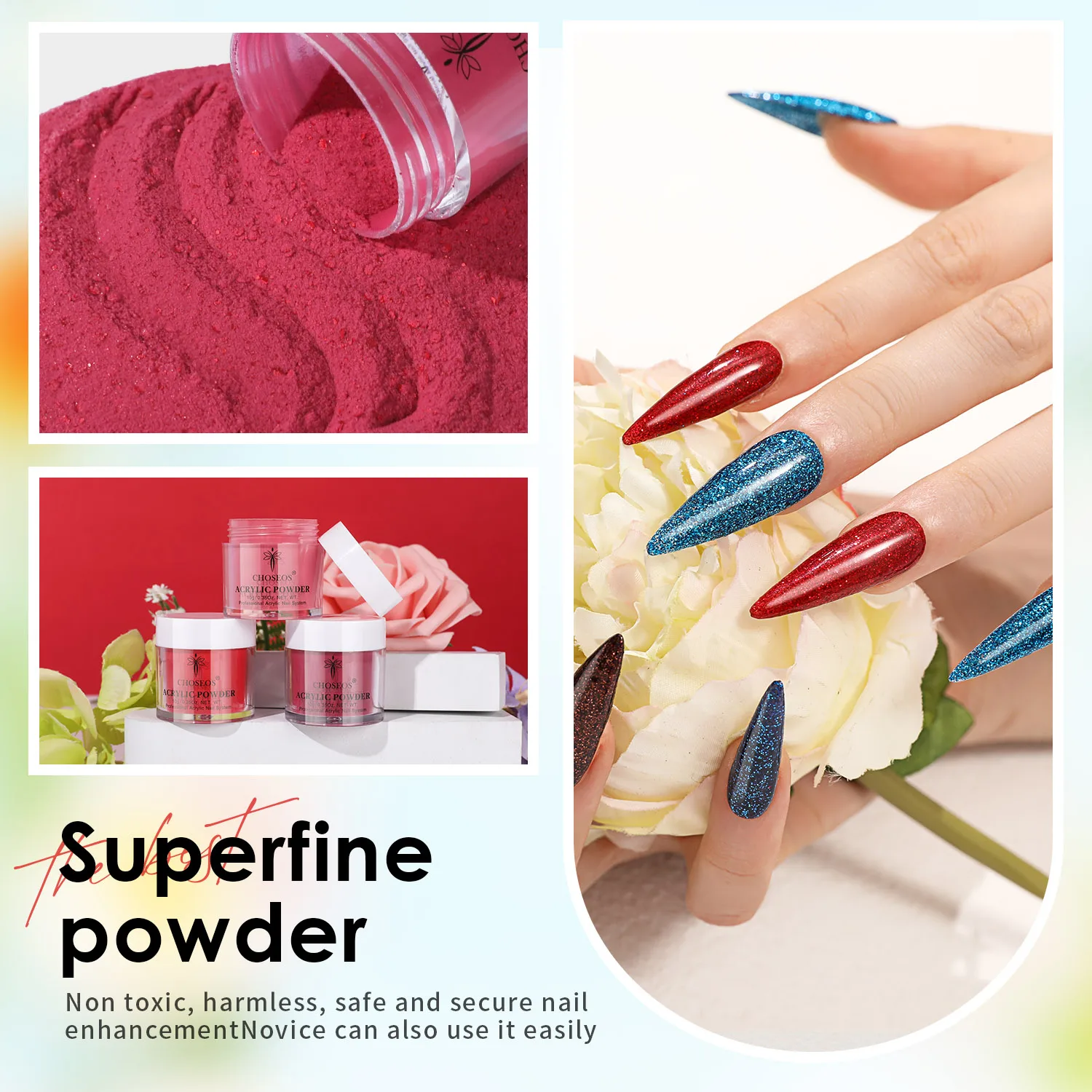 6-color acrylic nail powder set-DIY nail art design kit for 3D art, French art, and art