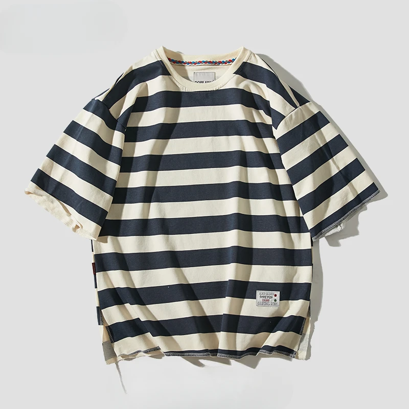 

Short-Sleeved T-shirt Men's Loose Casual SpringSummer Wear White and Blue Color Matching PureCotton Fashion Trendy Couple's Tops