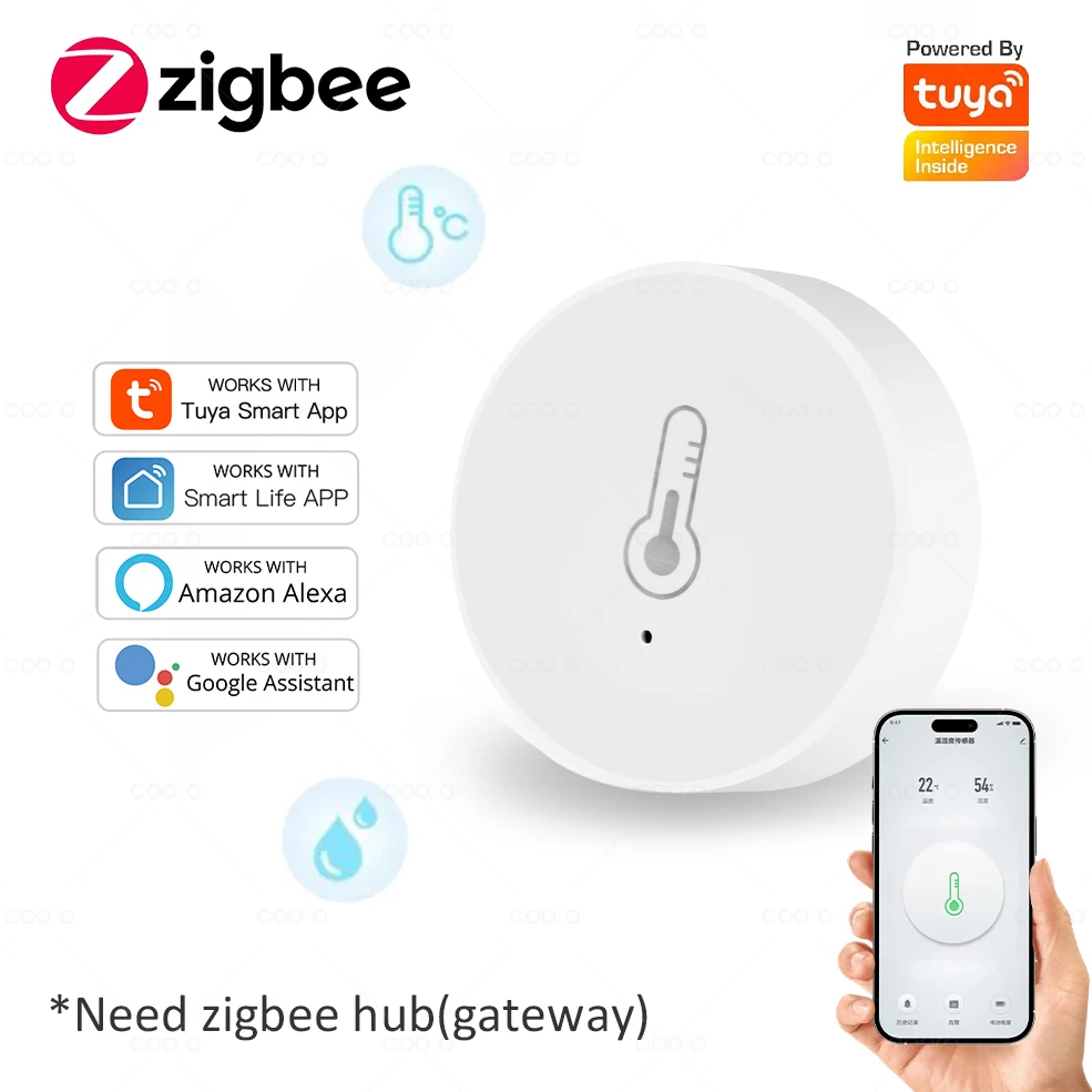 Tuya Zigbee 3.0 Temperature Humidity Sensor Remote Monitor By Smart Life App Battery Powered Works With 2mqtt Alexa Google Home temperature humidity sensor