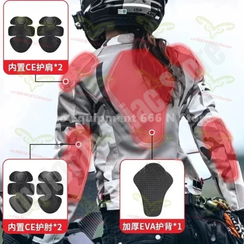 TNAC 여성 여름 오토바이 자켓 메쉬 통기성 안티 폴 위장 반사 모토크로스 라이딩 보호 장비