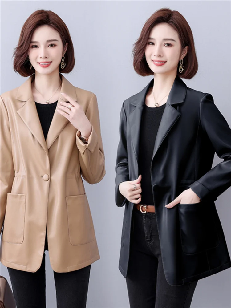 

Single Button Genuine Leather Women Long Jackets Good Quality Sheepskin Blazer Slim Real Coat Autumn Ladies Clothes XXL