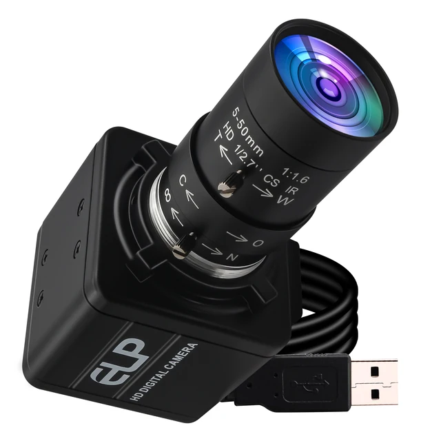 ELP Global Shutter Camera 10X Optical Zoom 1200P 90FPS Color Aptina Sensor Mini Webcam with 5-50mm Varifocal Lens for Monitor 1