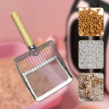 Durable Stainless Steel Cat Litter Scoop With Wooden Handle Easy Clean Dust Reduction Ideal For Small Dogs Toilet Training