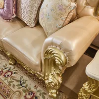 Classic Luxury Sofa Rubber Solid Wood  Golden  Antique European Royal Style Living Room Sofa Sets 1+2+3 4