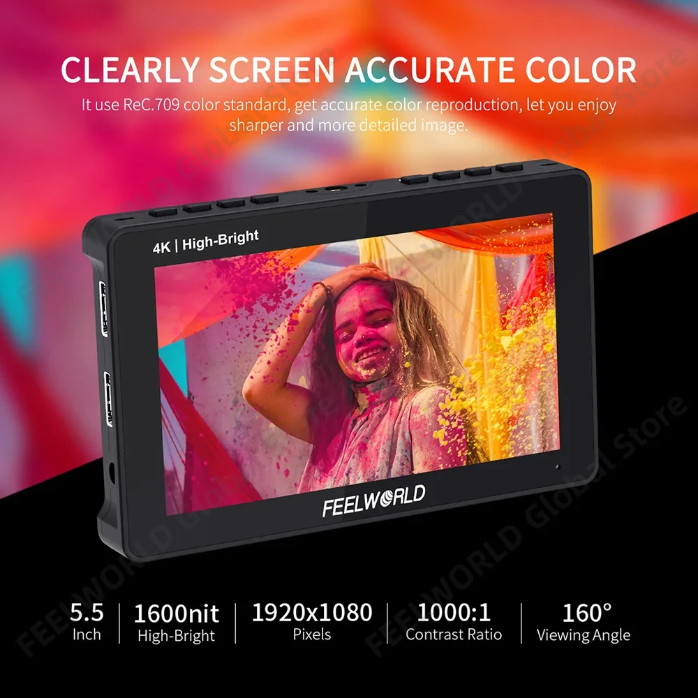 Фото Сенсорный экран FEELWORLD F5 PROX 5,5 дюймов 1920 NIT полевой монитор для цифровой зеркальной камеры IPS 1080 x 3D LUT 4K HDMI №4