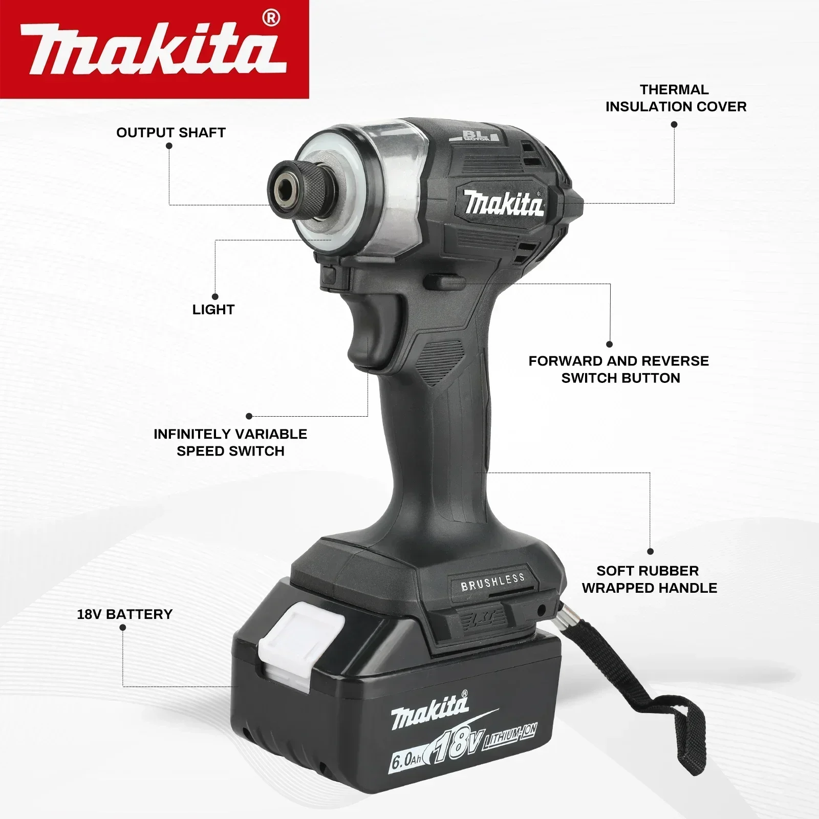 Makita DTD173 18V 무선 임팩트 드라이버 3600rpm 180Nm 브러시리스 모터 T-모드 목재 금속 볼트 고정 전동 공구