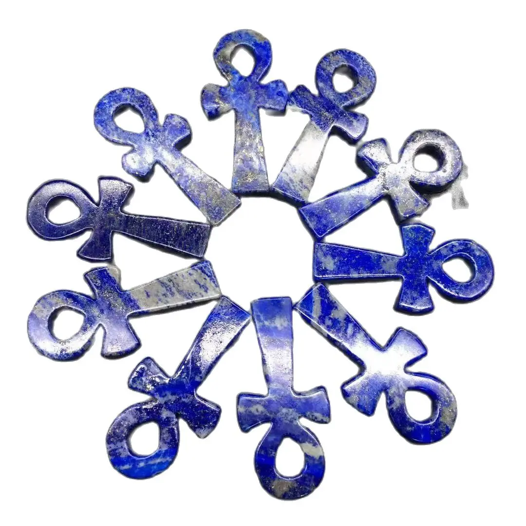 Natural Lapis Lazuli Quartz Crystal Carved Cross Pray ANKH Healing Decorate 1PC 6