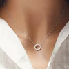 Huitan Simple Stylish Circle Shaped Pendant Necklace Full with Cubic Zircon Luxury Wedding Accessories for Women Fashion Jewelry