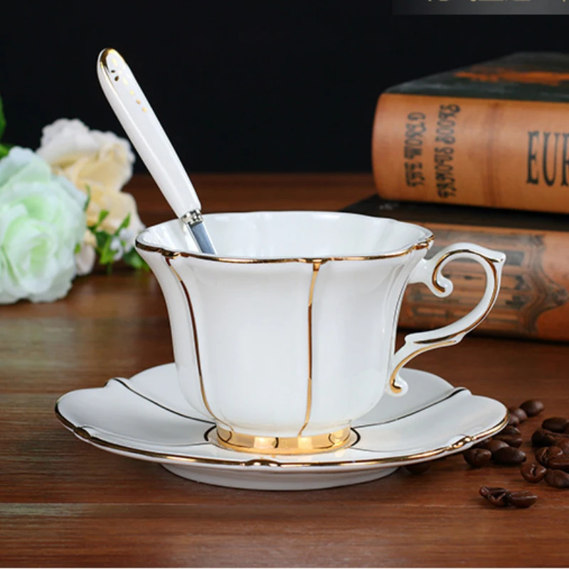 British Afternoon Tea Cup Set, European Luxury Ceramic Cup with Plate & Spoon, Porcelain Tea Mug 2