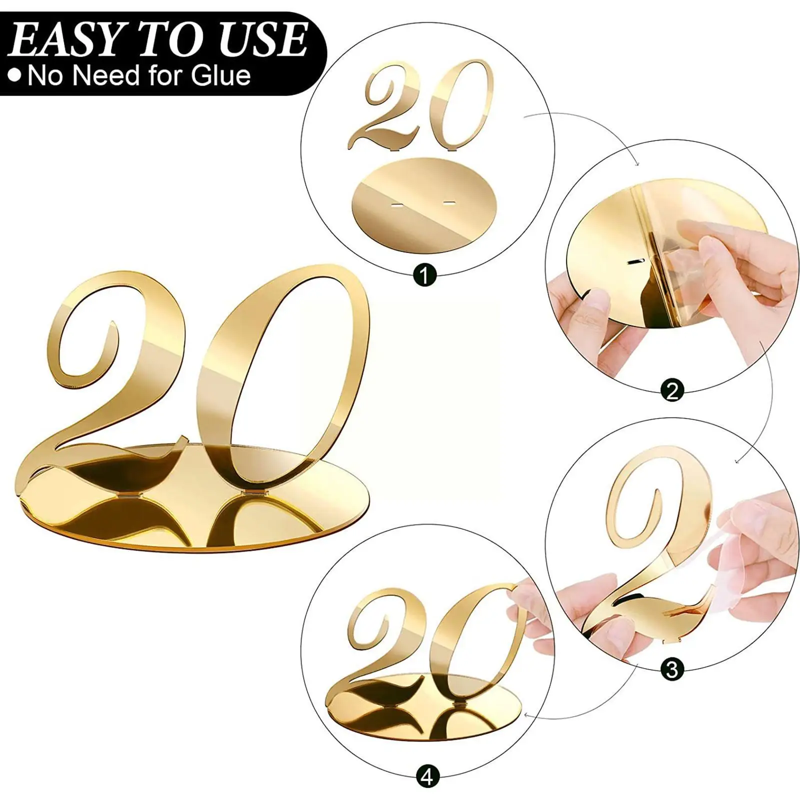 10pcs 1-10/11-20 Number Acrylic Table Numbers DIY Romantic Gold Table Sign Seat Card For Wedding Birthday Party Decoration A2B9