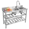 Commercial stainless steel Rectangle double groove kitchen sink with hot and cold faucets 3 Tiers Maximum Loading 400kg/882lbs 1