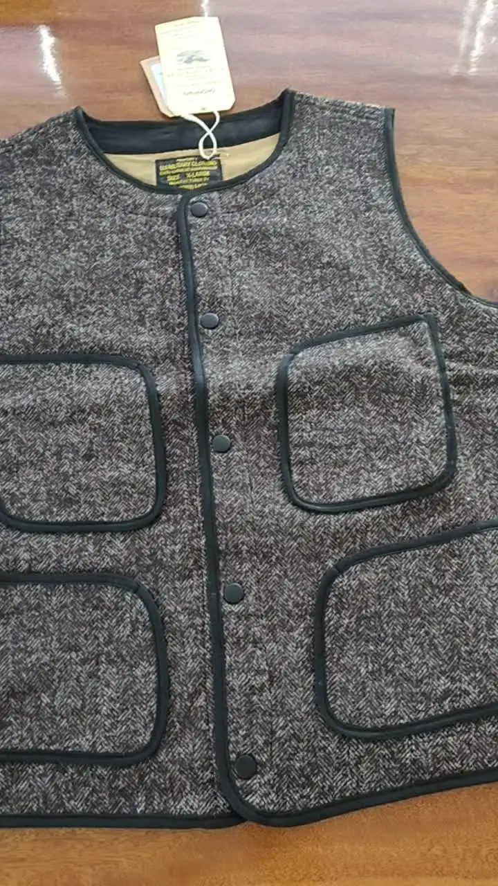 あ*お様 美品 OKONKWO ビーチベスト L グレー アメカジ ワーク ミリ OKONKWO-Brown のビーチジャケット粗いウールベストラウンドネック複数