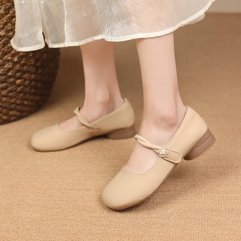 Aphixta Elegant Soft Sole Women Flats Shoes Flower Dec Shallow HooK Loop Loafers Woman Khaki Spring Shoes Round Toe Ladies Shoes