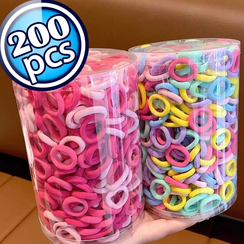 200PCS Women Girls Colorful Nylon Elastic Hair Bands Ponytail Hold Small Hair Tie Rubber Bands Scrunchie Accessories