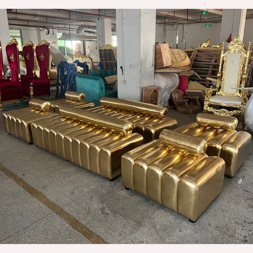 Comfortable order wedding furniture gold color leather wedding lounge sofa couch