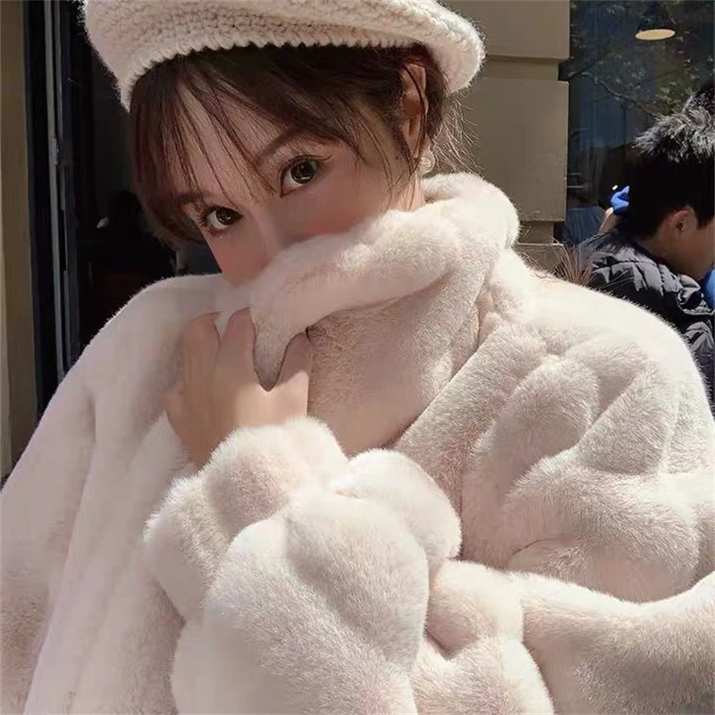 Women Winter Warm Faux Fur Lamb Fleece Jacket Fashion Loose Casual Single Breasted Mink Velvet Overcoat Large Size Coat