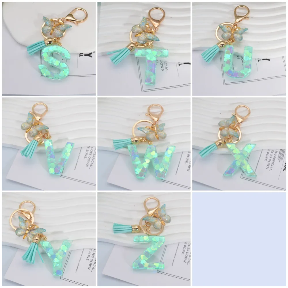 OKAICEN Alphabet Letter Keychain - Initial S With Butterfly Pendant & Tassel - Cute Bag Charm For Women Girls