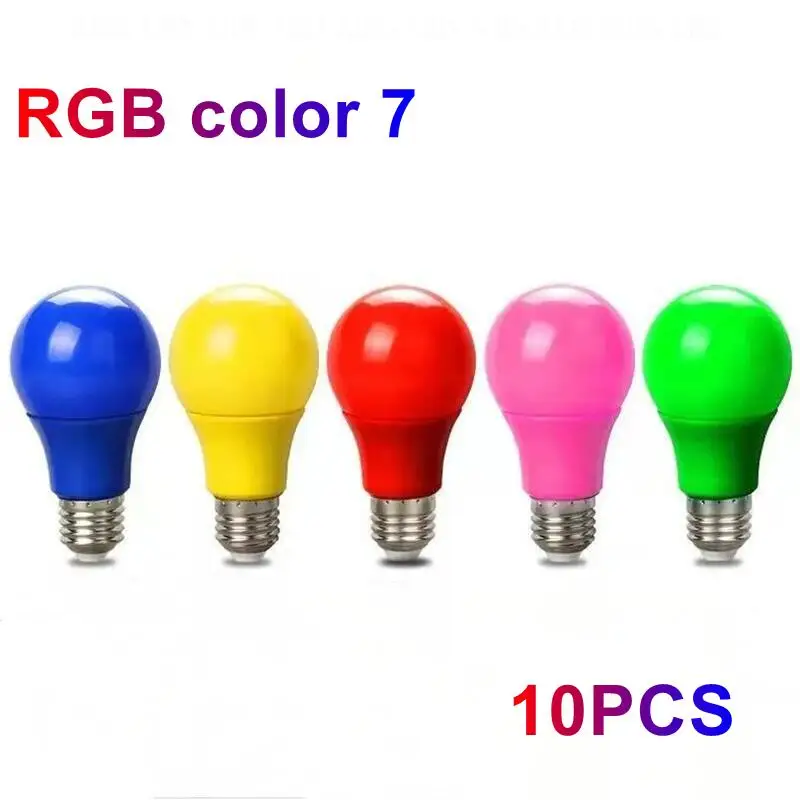 10PCS  7 color 220V 110V E27 5W 7W 9W led color Plastic coated aluminum colorful red yellow green blue decorative lantern bulb