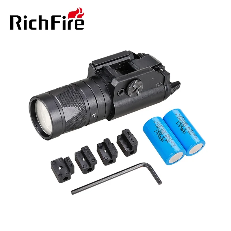 RichFire SFD054 Tactical Flashlight SST20+IR850 450LM Rechargeable Torch with 20mm Picatinny Rail Mount for Pistol Handgun Rifle