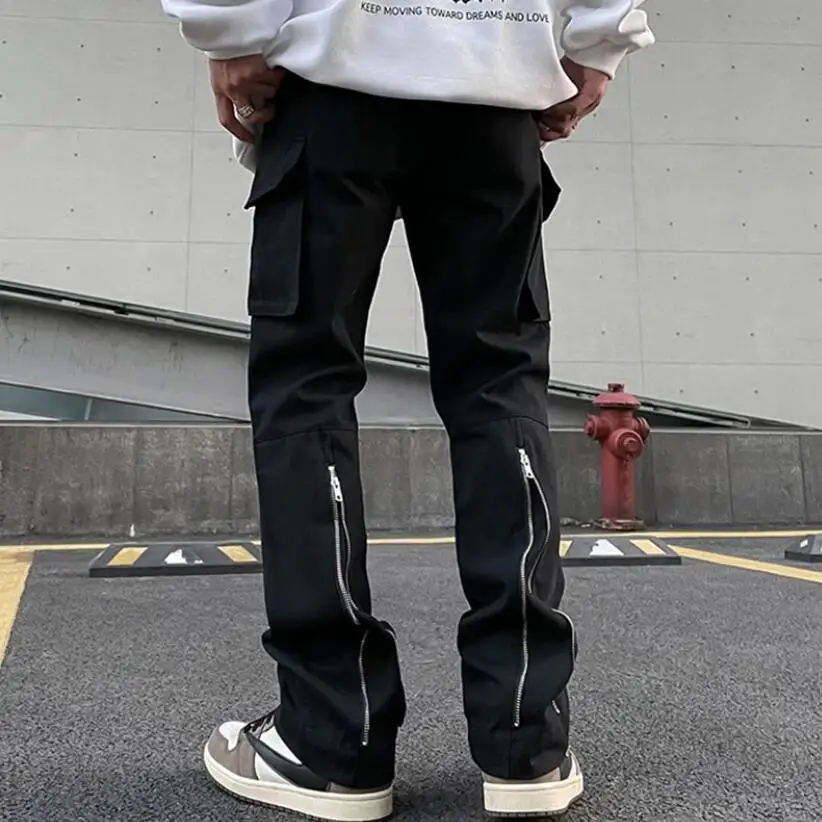 

Back Zipper Pockets Retro Black Cargo Pants Men and Women Streetwear Casual Pants Loose Trousers Pantalones Hombre w113