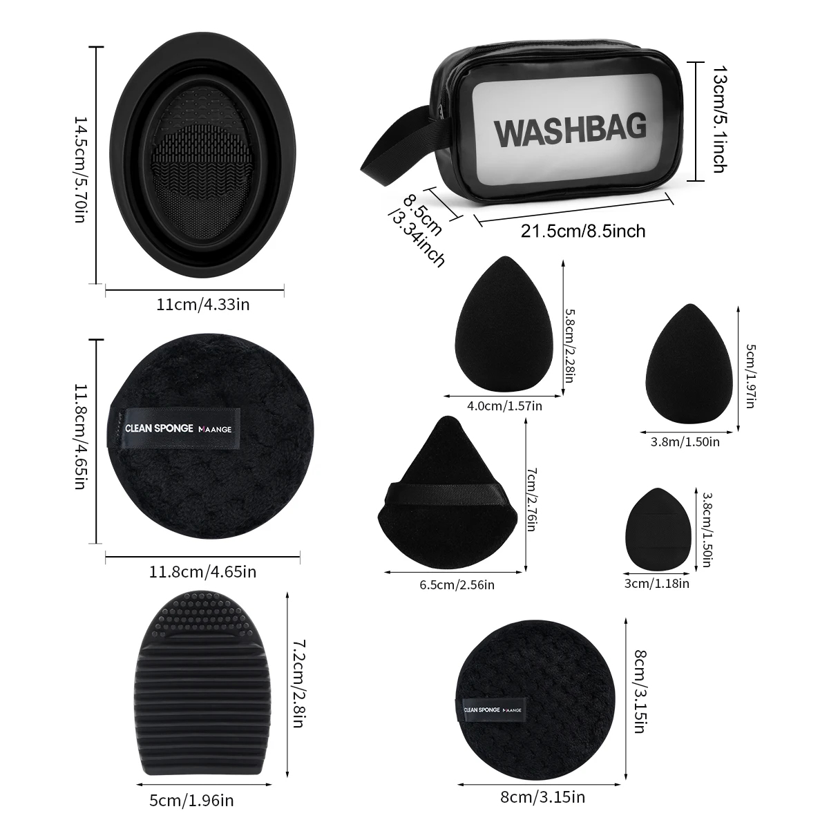 Kit Almohadillas desmaquillantes con juego de brochas de maquillaje para base 15 Uds esponja de maquillaje eliminación soplo tazón de limpieza para viajes » Almohadillas desmaquillantes