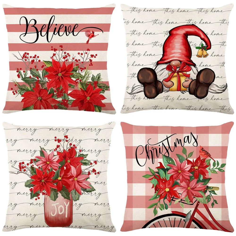 Christmas Decor Pillow Covers Christmas Tree Floral Printed Pillowcase