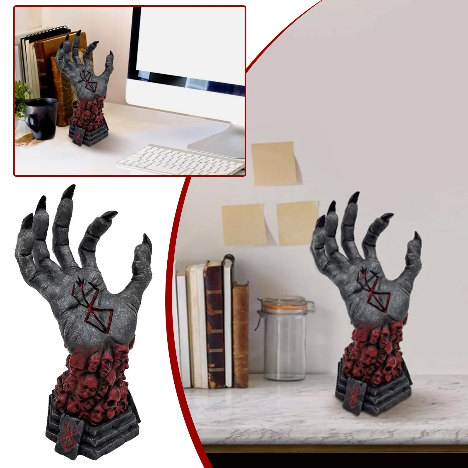 Resina Berserk Mano Di Dio Berserk Teschio Rune Mani Scultura Anime Figure Modello Collezioni Halloween Decorazione Orribile Regali
