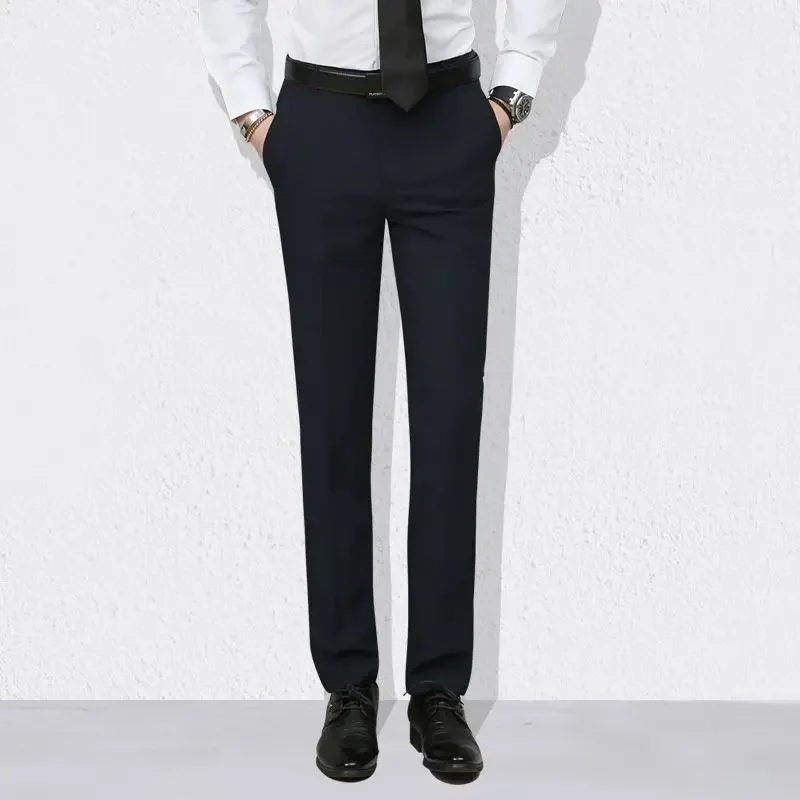 thumbnail image 1 of Pantalones de traje elásticos de negocios fluidos con cintura elástica para hombre, pantalones de verano ajustados y drapeados con cinturón para hombre, sastrería social elástica, 1 of 5