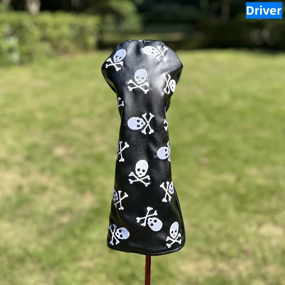 Fashionable Skull Embroidered Pattern Durable Golf Club Head Covers, For Hybrid, Driver, Fairway Wood, Golf Accessories 5