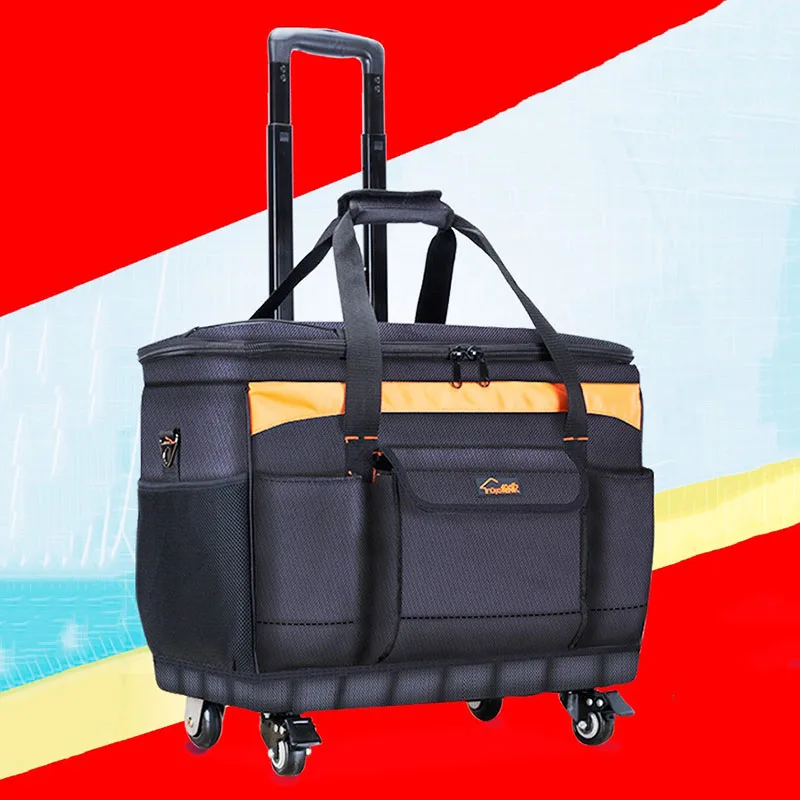 Multi-functional Oxford Cloth Repair Canvas Hardware Toolbox with Wheel Professional Electrician Woodworking Pull Rod Tool Bag