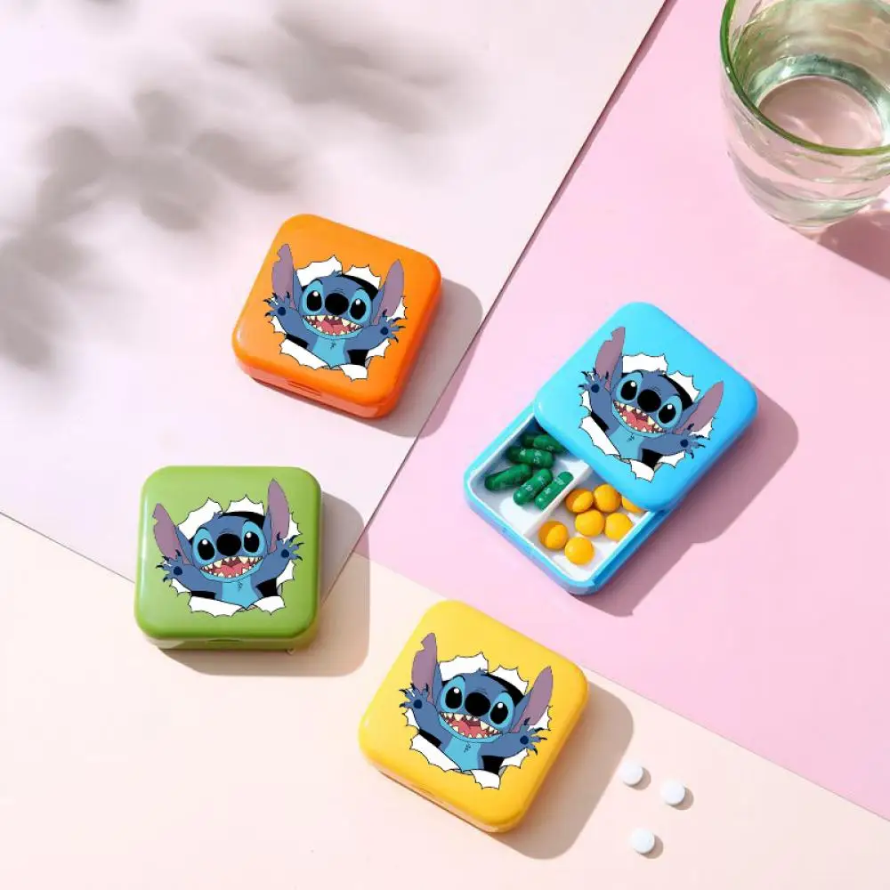 

Kawaii Stitch Cartoon Pill Box 2 Grids Organizer Container for Tablets Travel Tablet Box Wheat Straw Medicine Organizer Boxes