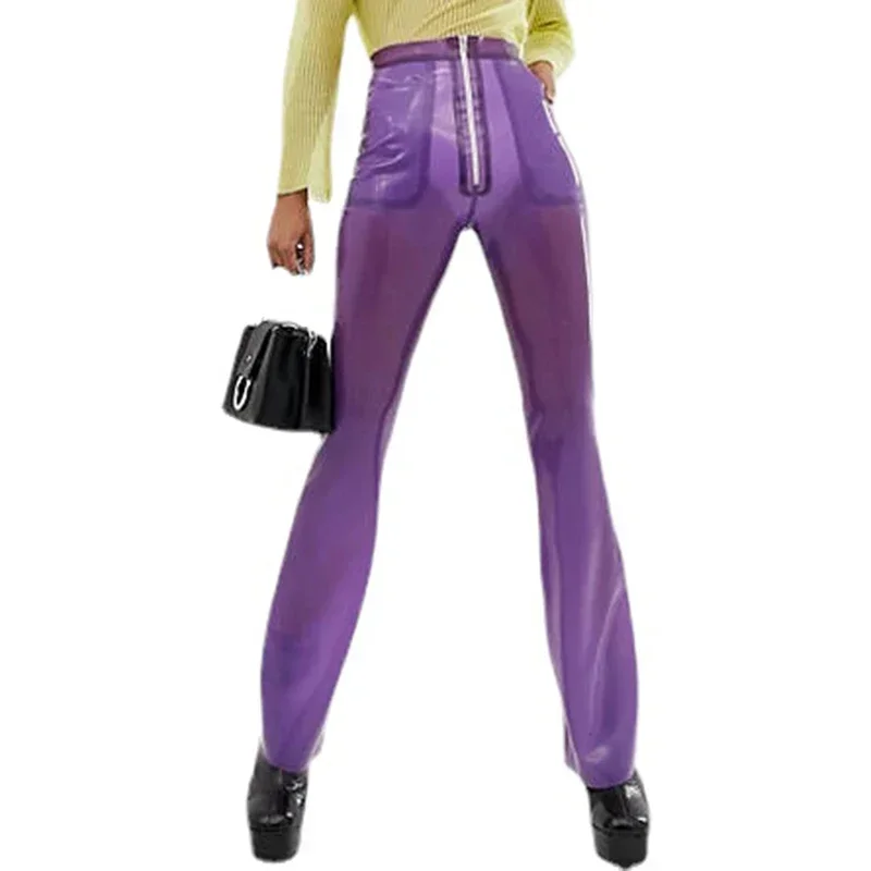 Transparent Plastic Long Pants for Women High Waisted Front Zip-up Sexy Skinny Flare Pants High Street Vintage Fashion