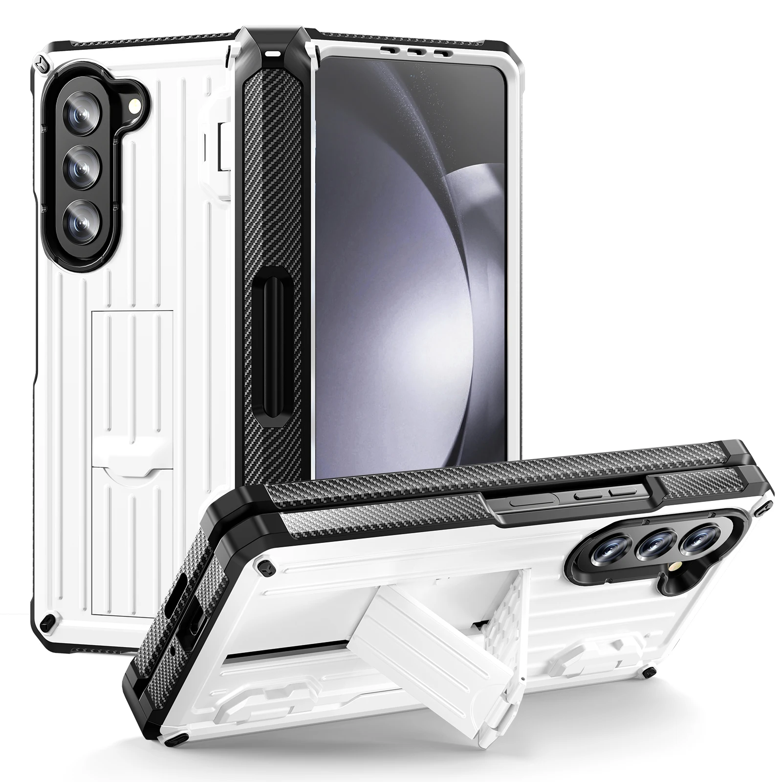 Premium Phone Case with S-Pen Holder & Kickstand - Hinge Protection & Built-In Screen Protector