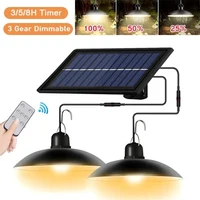 Solar Pendant Light Outdoor Waterproof LED Lamp Double-head Chandelier Decorations with Remote Control for Indoor Shed Barn Room 1