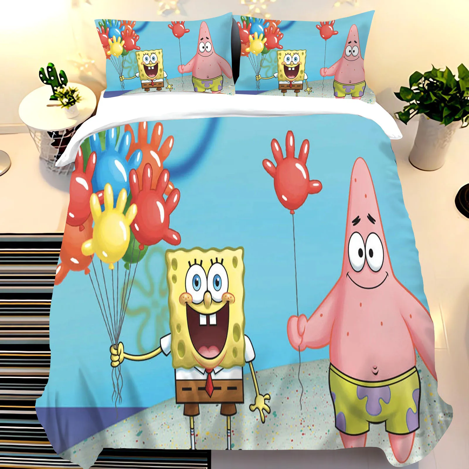 

SpongeBob SquarePants 100% Polyester Duvet Cover Set 3D Children'S Bedding Set King Size Bedding Comforter Sets