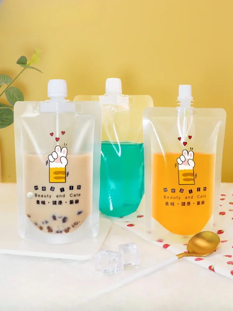 

Beverage Suction Nozzle Self-supporting Bag Disposable Patterned Thickening Sealing Bags Juice Milk Tea Takeout Packaging Bag