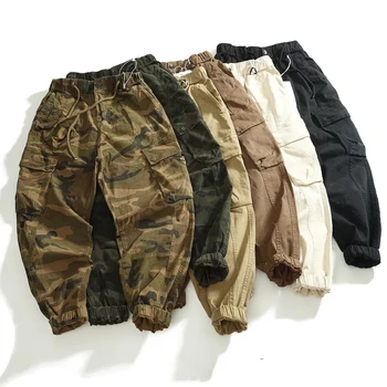Multi-pocket cargo casual pants men's heavy thick elastic woven old washed loose fashion Harlan leg pants