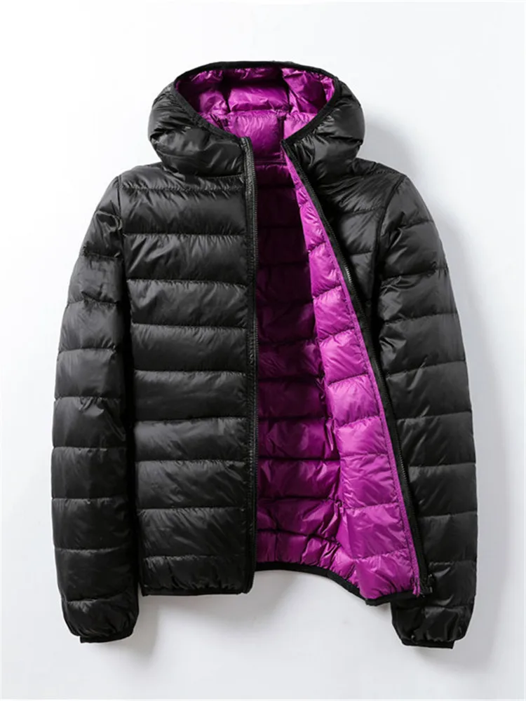 

Women's Reversible Lightweight Short White Duck Down Jacket Autumn Winter Solid Hoooded Fashion Chic Down Coat