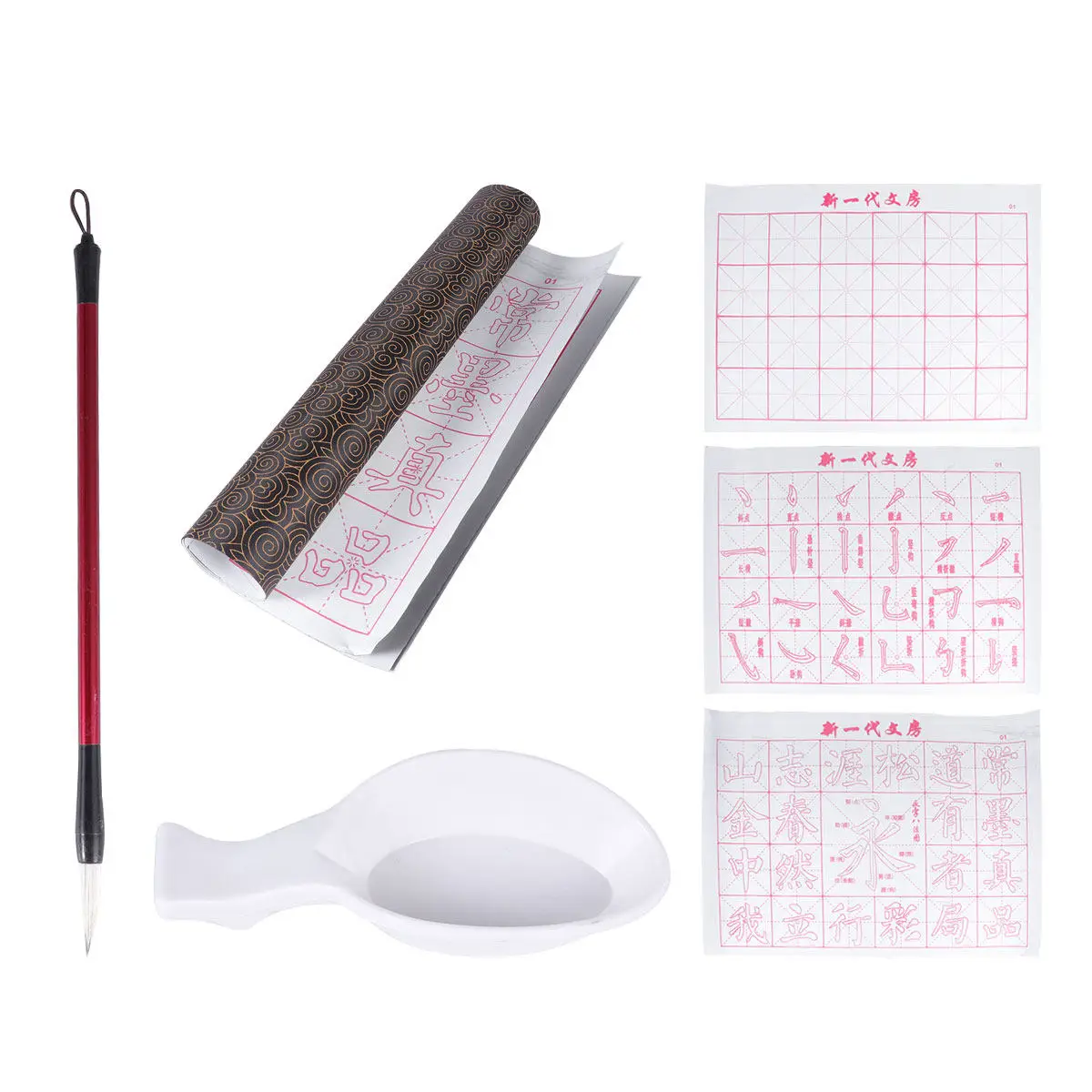 6Pcs 중국 서예 연습용 천 물 쓰기 패브릭 매트 재사용 가능 친환경 잉크 없는 그리드 디자인 브러시 스트로크용