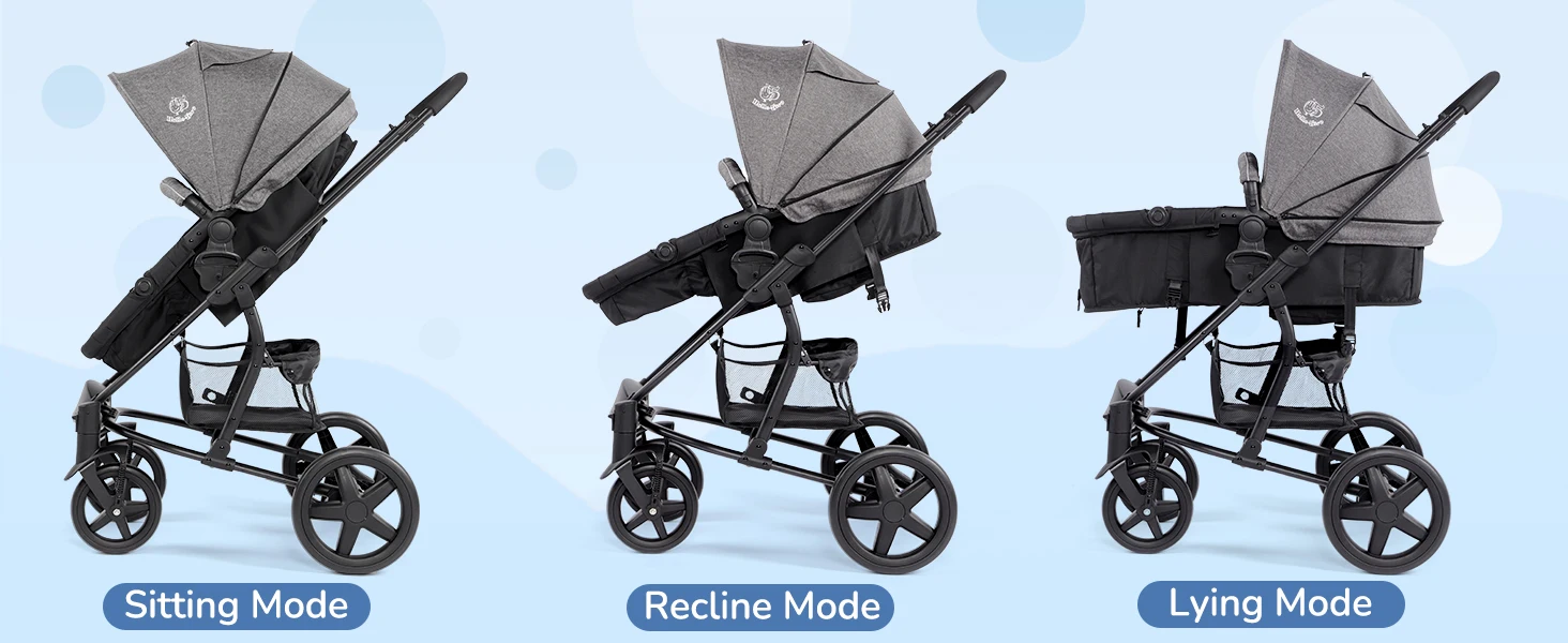 2-in-1 Pram and Travel System, Reversible Foldable Baby Pushchair with Convertible Seat/