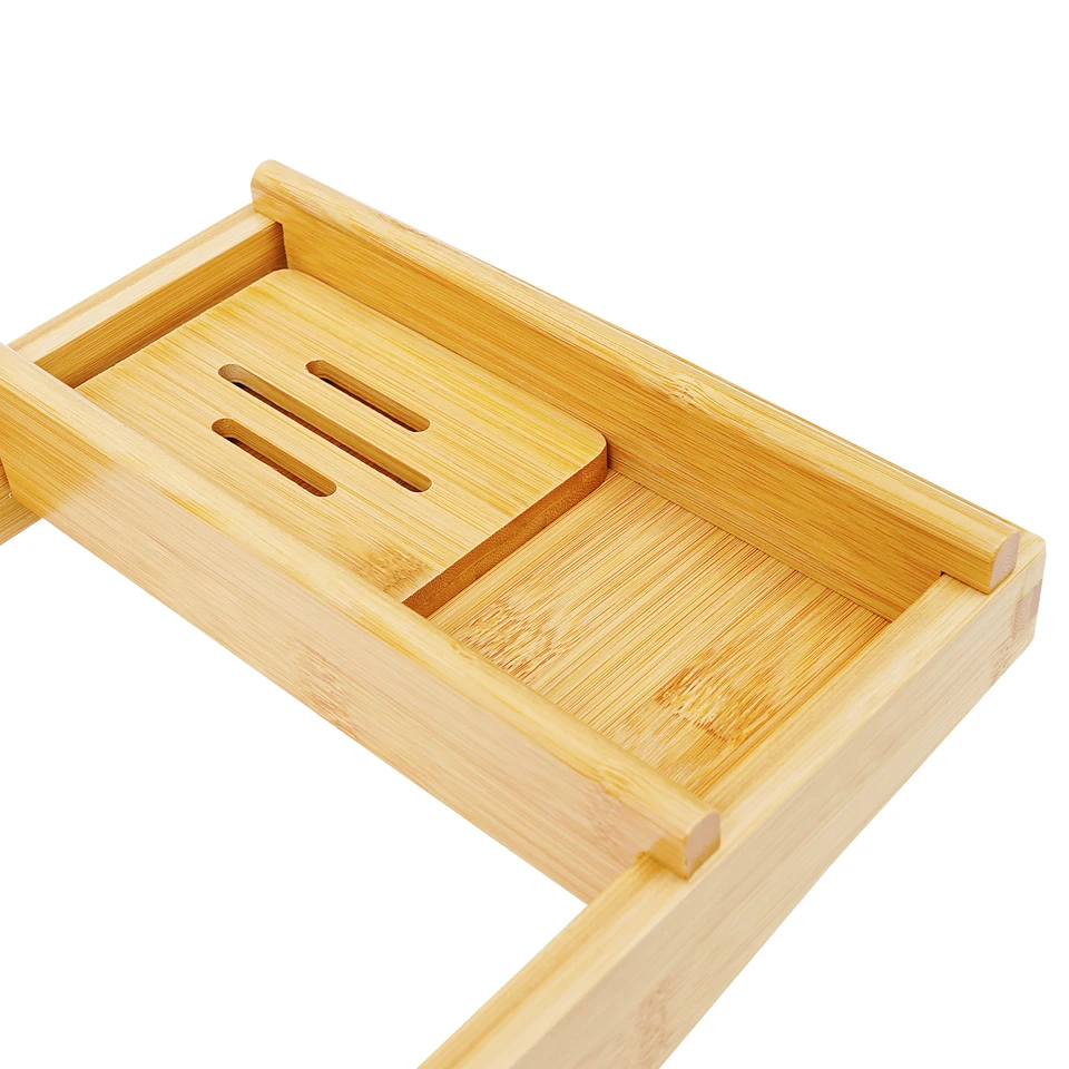 Expandable Bamboo Bathtub Tray with Wine Glass Holder
