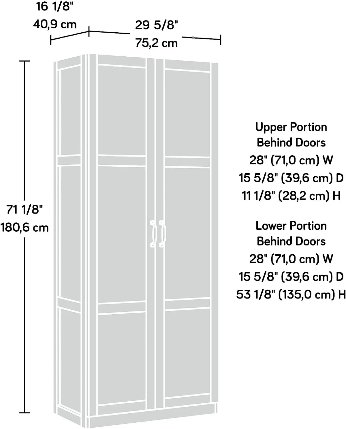 Storage Cabinet, L: 29.61" x W: 16.02" x H: 71.50", White Finish 3
