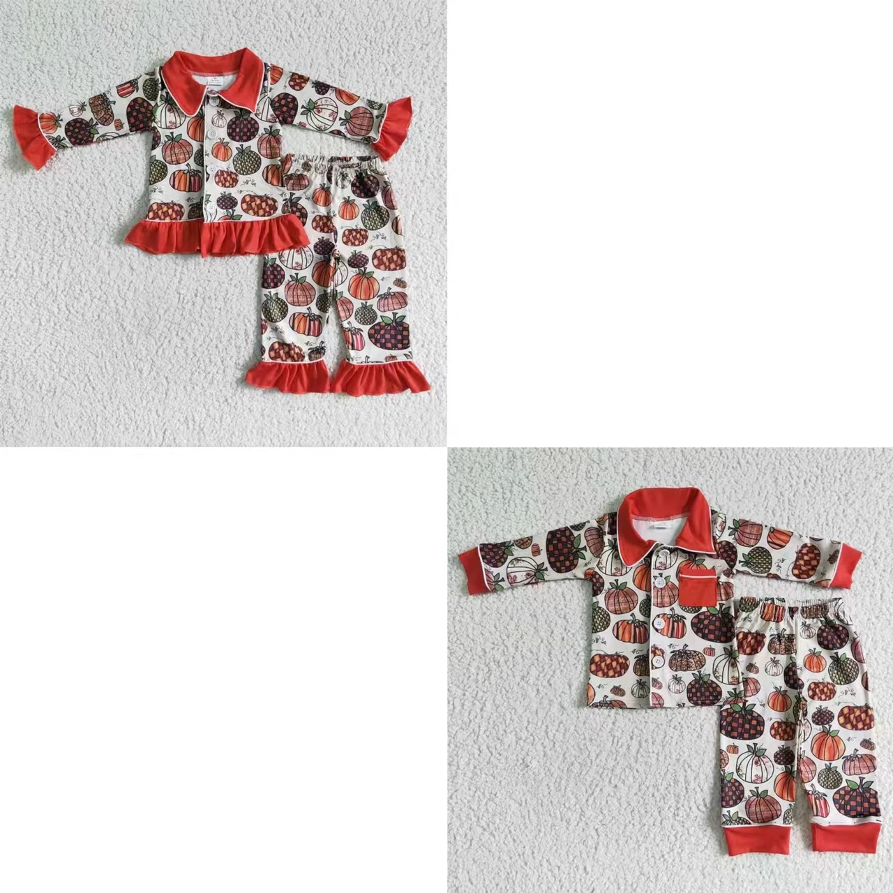 Thanksgiving Pumpkin Pajamas Toddler Cardigan Lapel Tops Pants Matching Baby Boy Girl Sleepwear Set Kid Fall Outfit