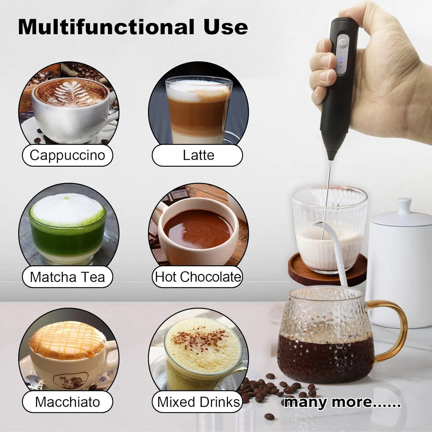 Compact USB Rechargeable Electric Milk Frother and Mixer