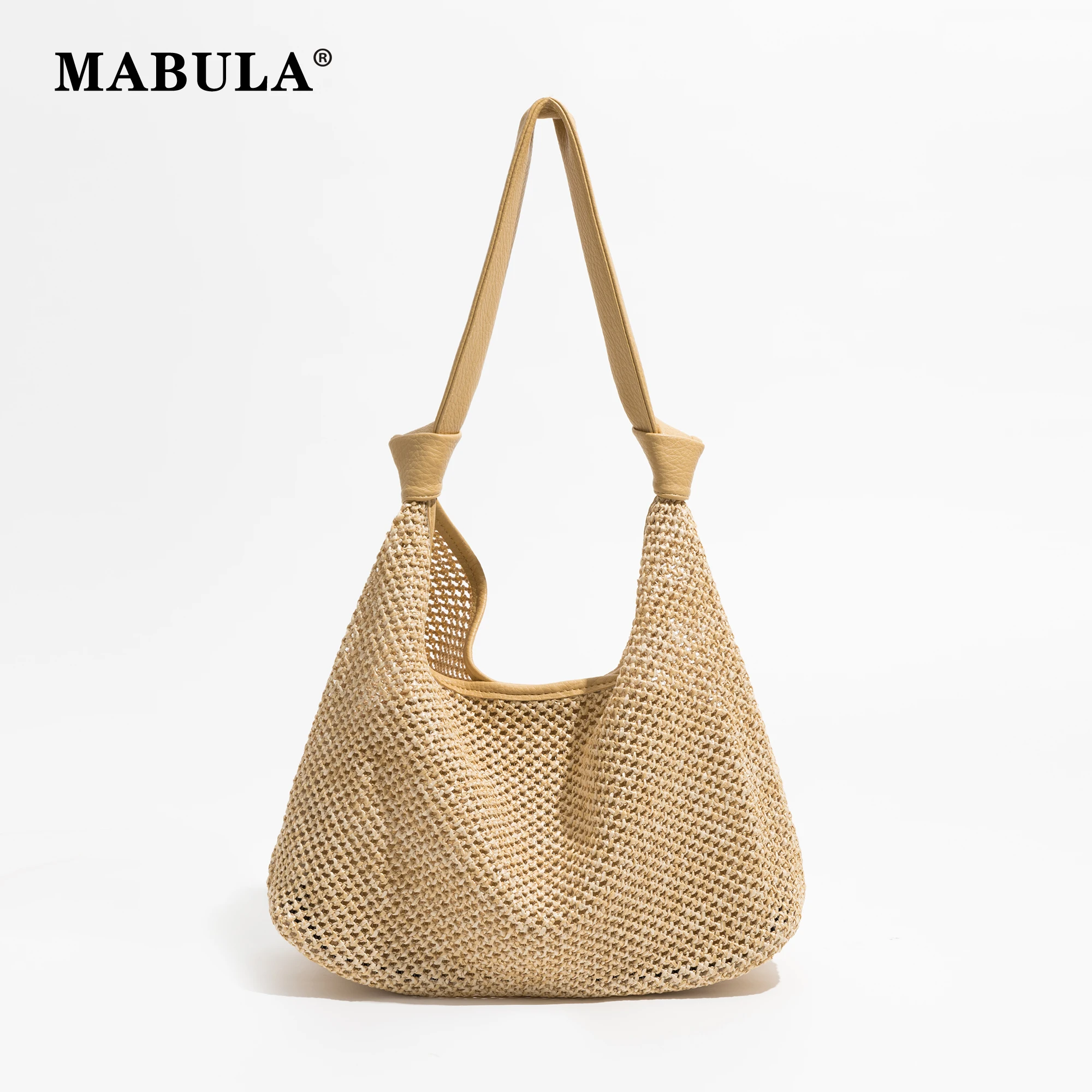 

Женская сумка через плечо MABULA с узлом и сетчатым кошелек Hobo, комплект из 2 предметов, летняя Соломенная женская пляжная сумка для мобильного телефона