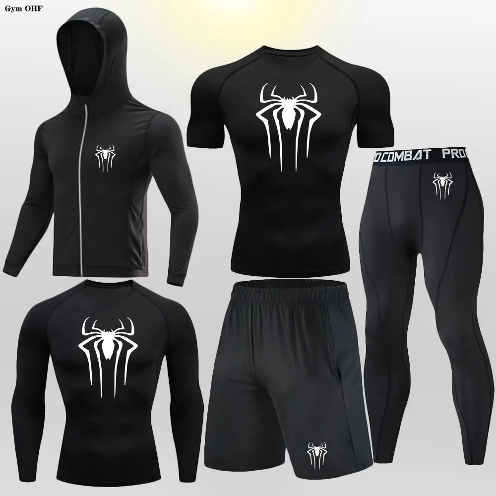 Spider Men'S Fitness High Quality Gym Running Sports Suit MMA Rashguard Compression Breathable Tights Shorts Sets Men Boxing 3