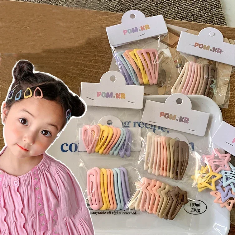 10Pcs Children Cute Candy Color Geometric Stars Heart Ornament Hair Clips Girls Lovely Sweet 3-5CM Hairpins Kid Hair Accessories hair accessories hair clips