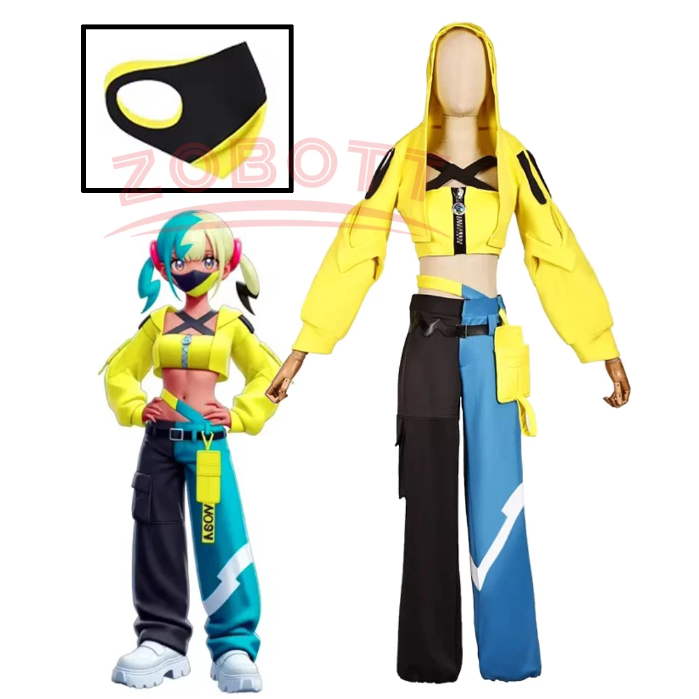 Costume Cosplay Anime Game Z Canari, Maschera, Top Giallo, Pantaloni Giallo-Blu, Doppio Accessorio, per Donna e Ragazza, per Festa di Halloween - immagine 2